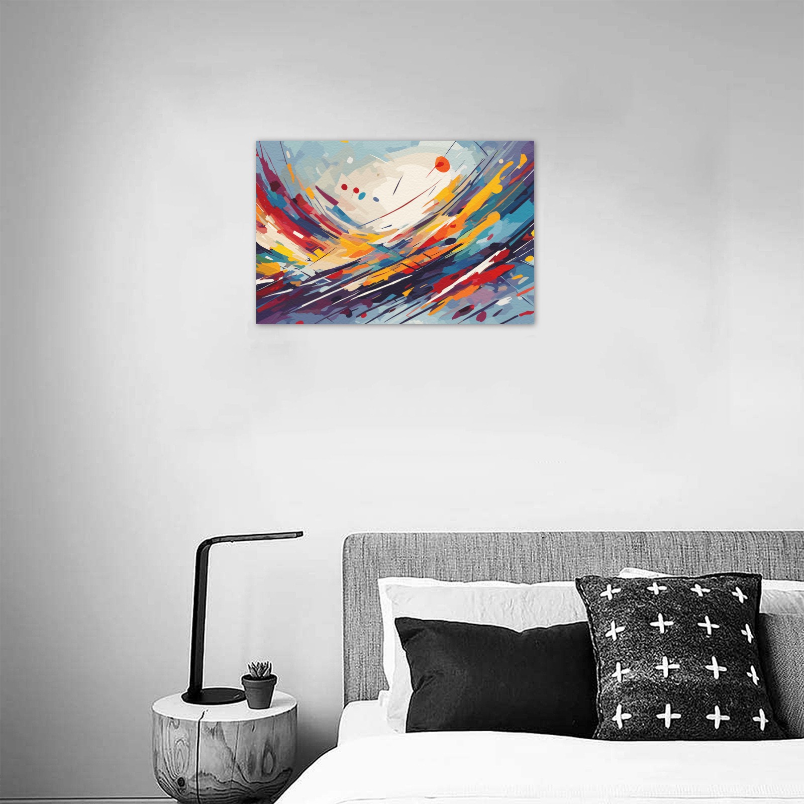 The wave of colors abstract art on blue background Upgraded Canvas Print 18"x12"