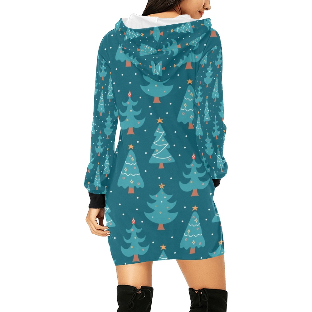 Christmas Tree Hoodie Dress All Over Print Hoodie Mini Dress (Model H27)