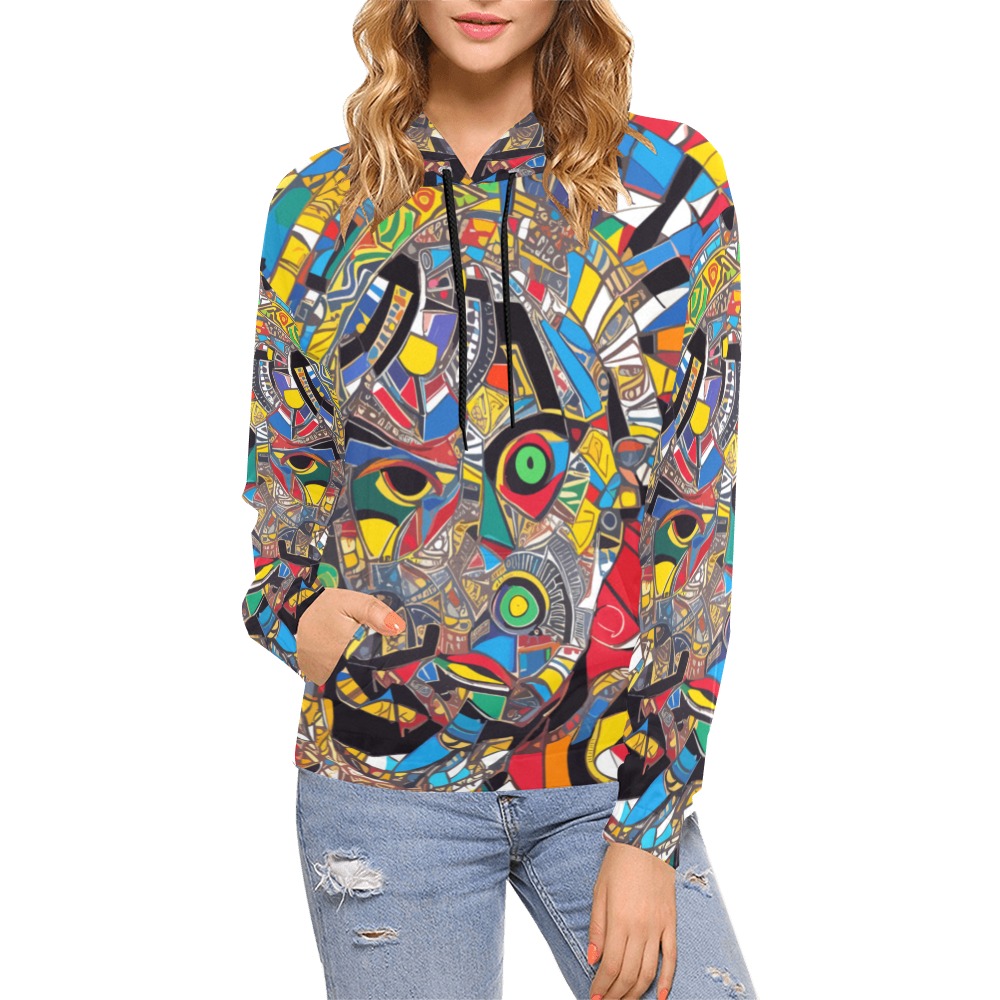 Modernist abstract art of an African mask. All Over Print Hoodie for Women (USA Size) (Model H13)