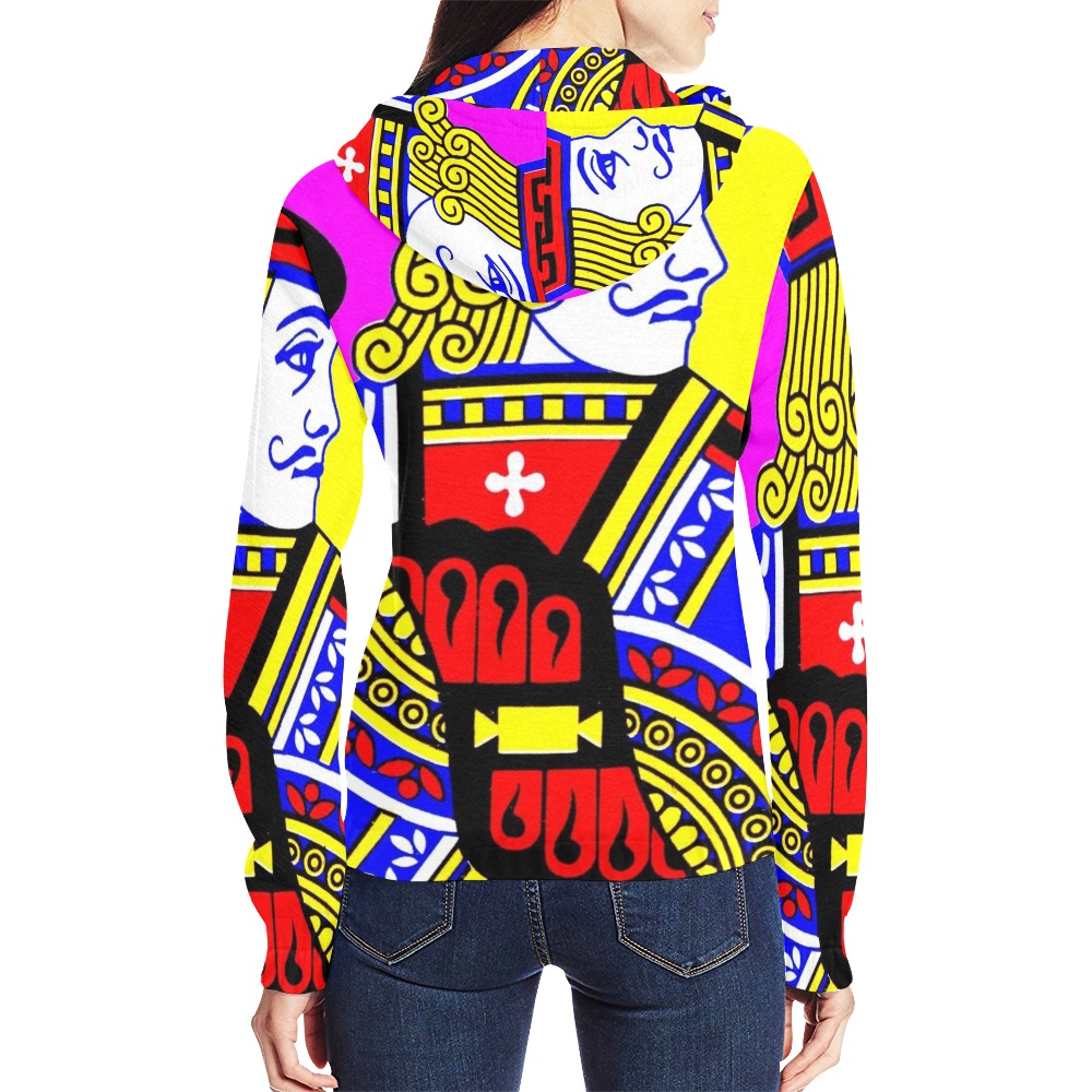 JACK OF SPADES (POPART COLOURS) All Over Print Full Zip Hoodie for Women (Model H14)