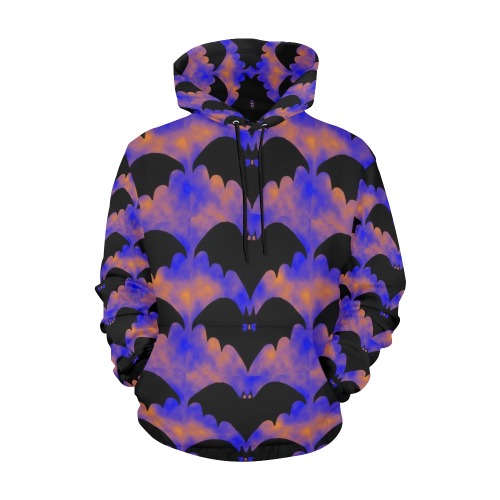 Bats And Bows Blue Orange All Over Print Hoodie for Women (USA Size) (Model H13)