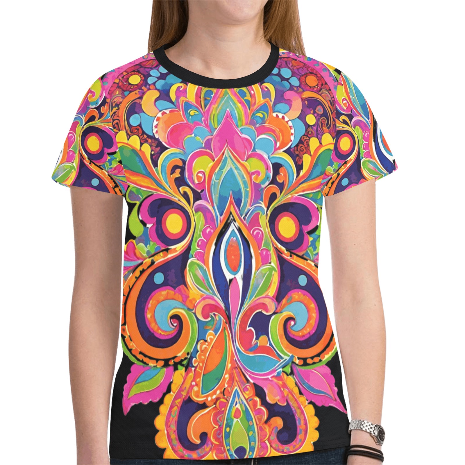 Abstract Retro Hippie Paisley Floral New All Over Print T-shirt for Women (Model T45)