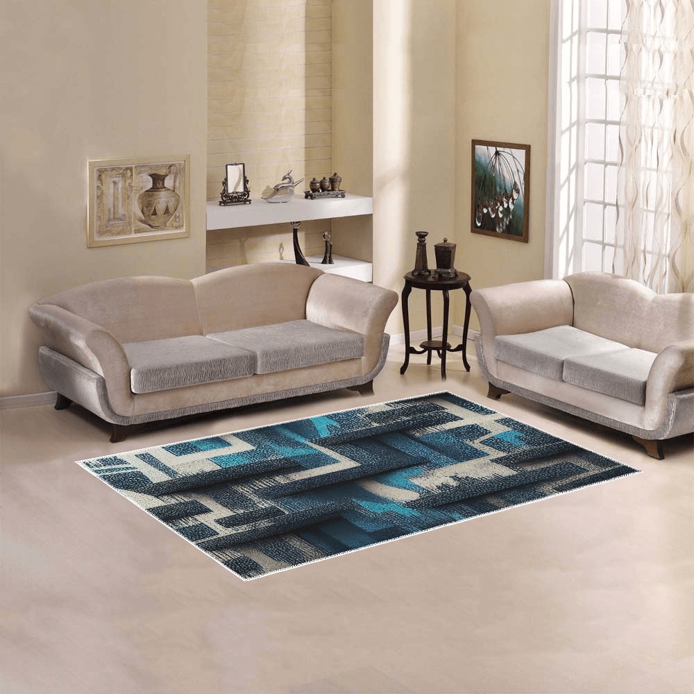 blue, white and black abstract pattern Area Rug 5'x3'3''