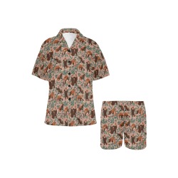 Red pandas in the wild Women's V-Neck Short Pajama Set