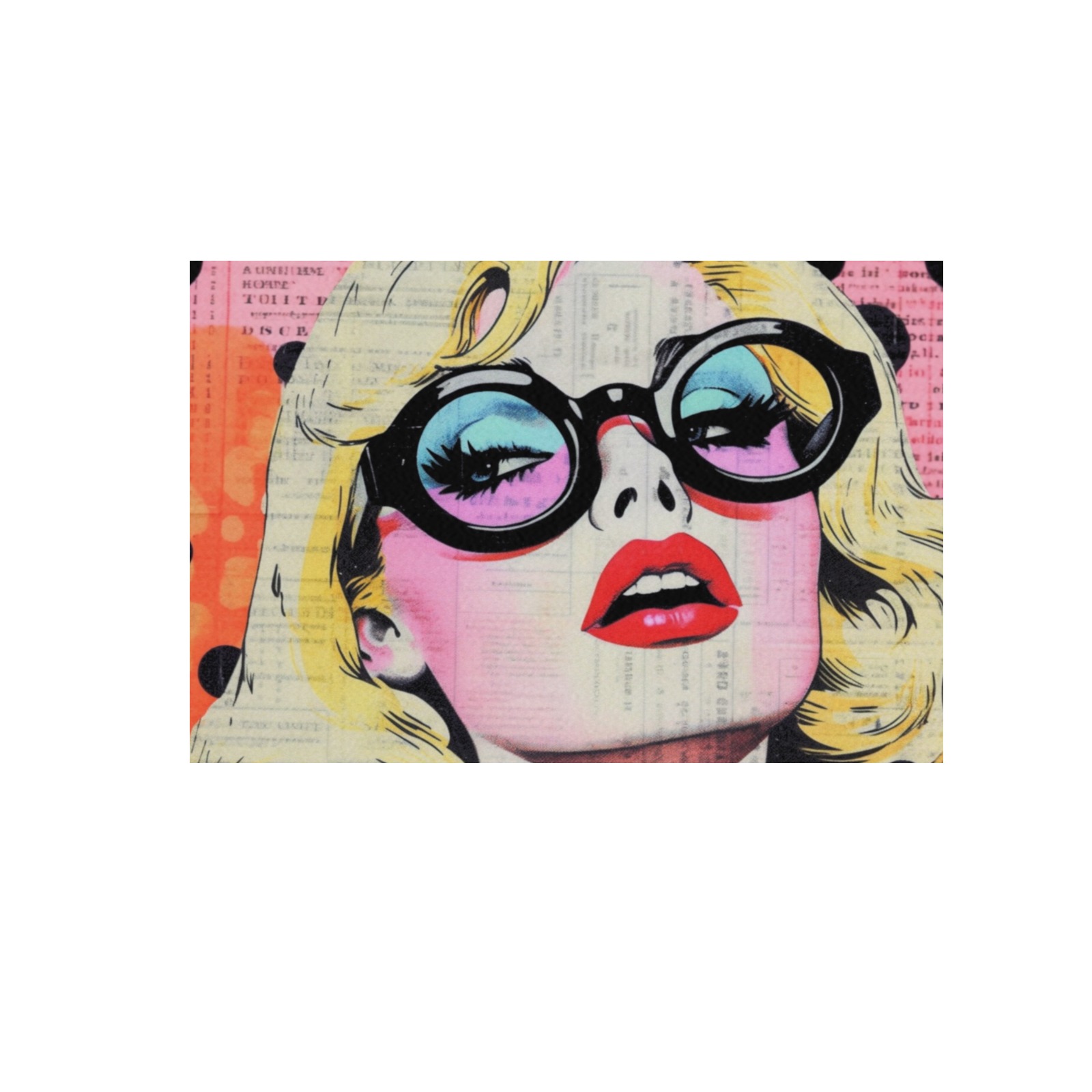 Erin Looking On Retro Pop Art Wall Art Vintage Sexy Blonde Lady in Glasses Frame Canvas Print 48"x32"