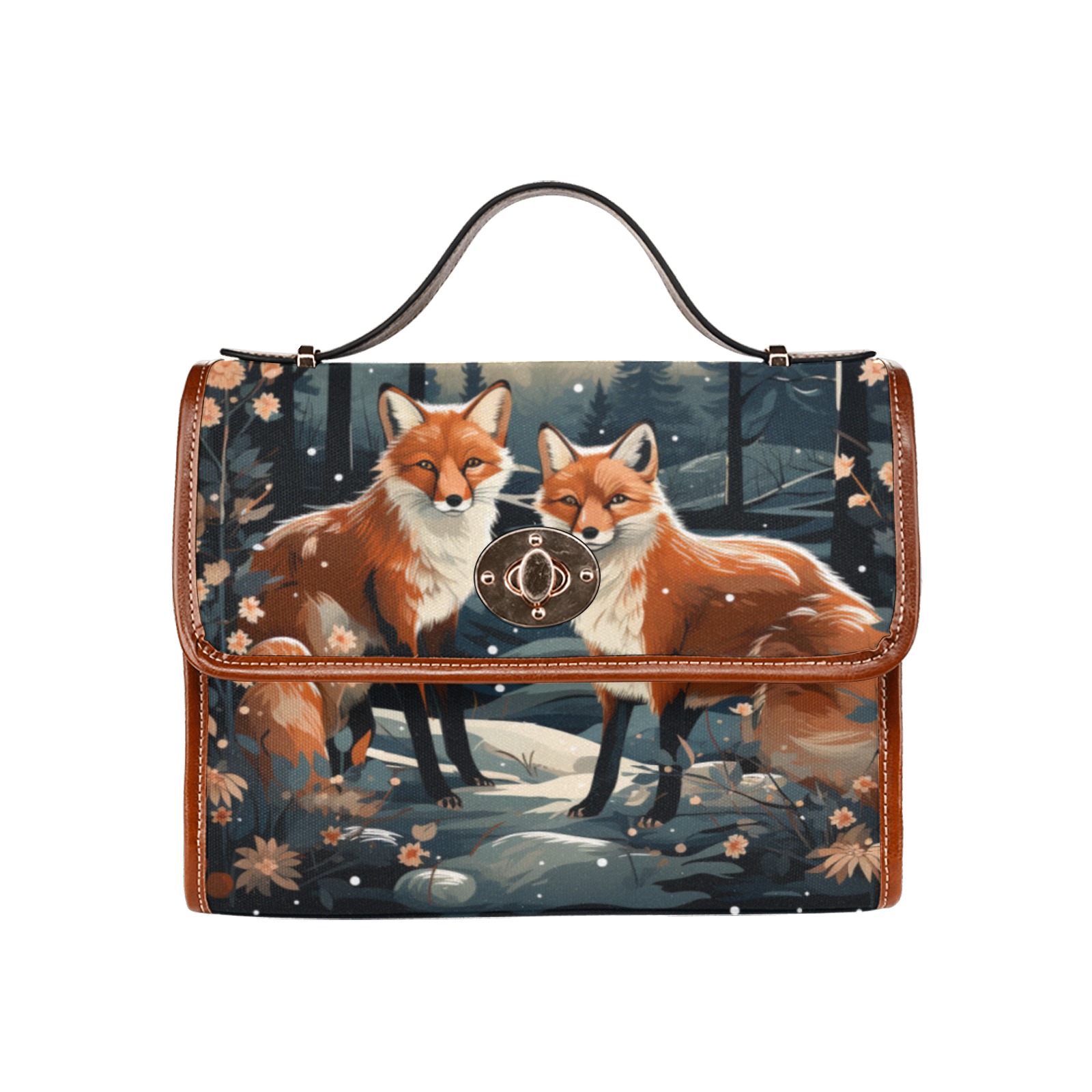 Under Fox Moon Handbag Waterproof Canvas Bag-Brown (All Over Print) (Model 1641)