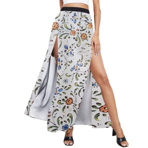 Flower High Slit Long Beach Dress (Model S40)