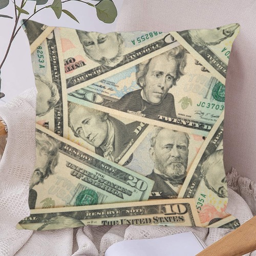 US PAPER CURRENCY Linen Zippered Pillowcase 18"x18"(One Side)