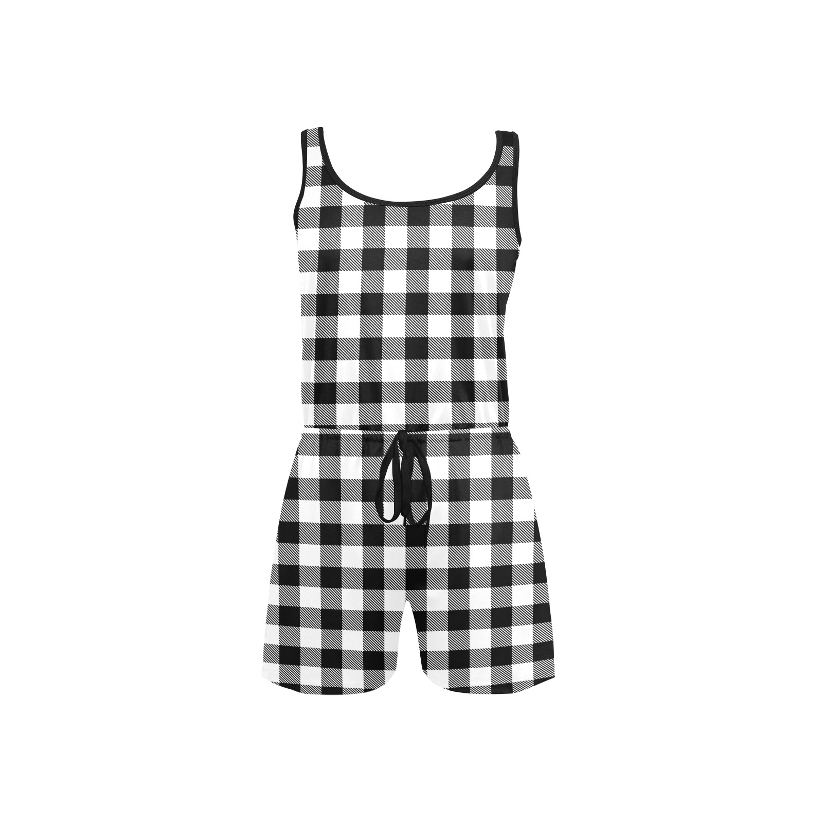 Black and White Plaid All Over Print Short Jumpsuit