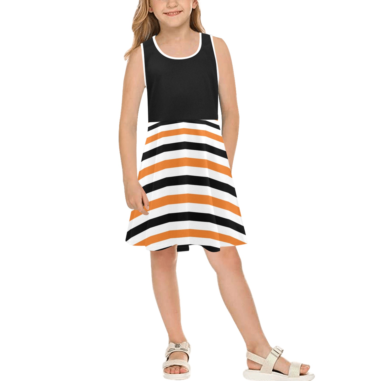 Halloween Stripes Girls' Sleeveless Sundress (Model D56)