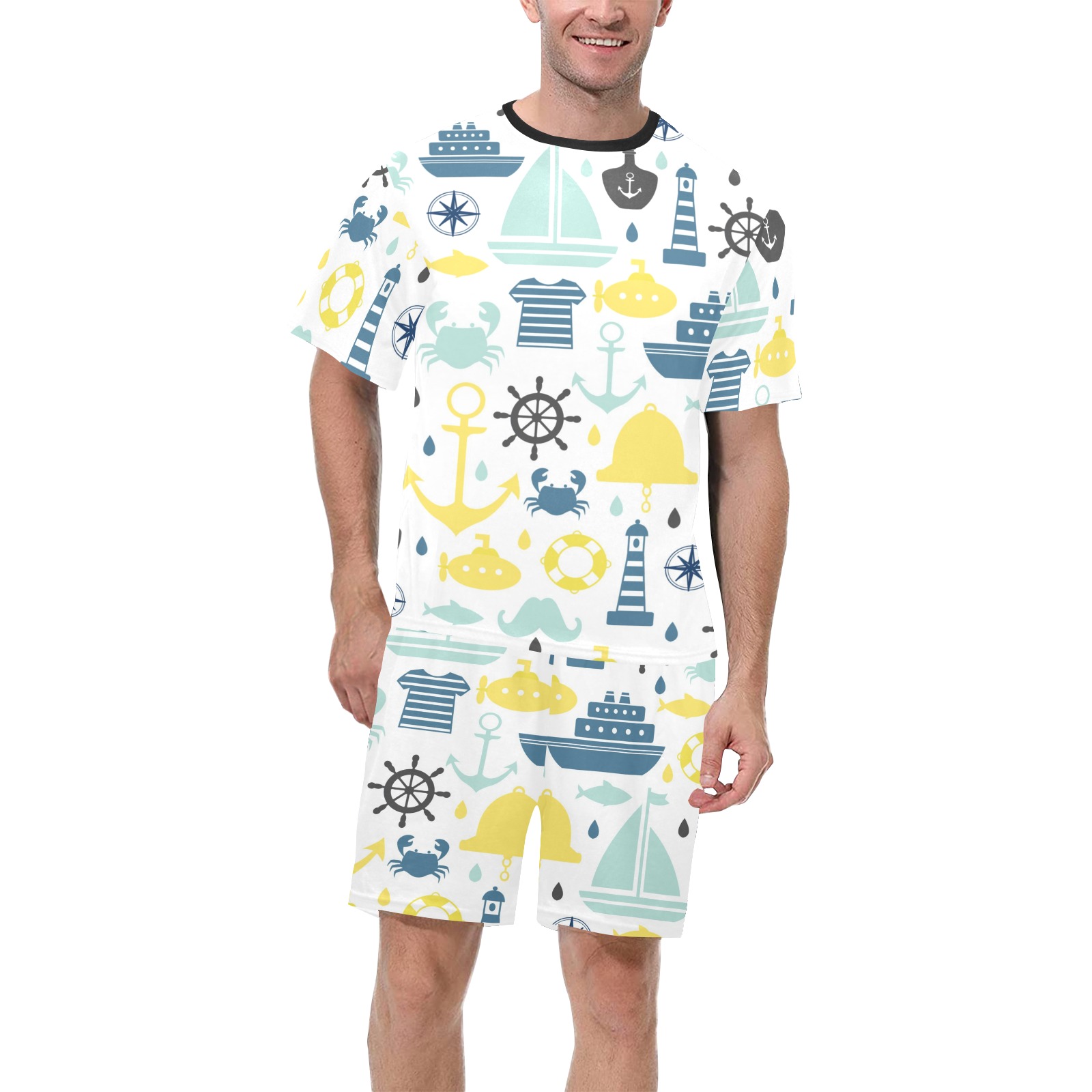 Nautical Print Men's Short Pajama Set