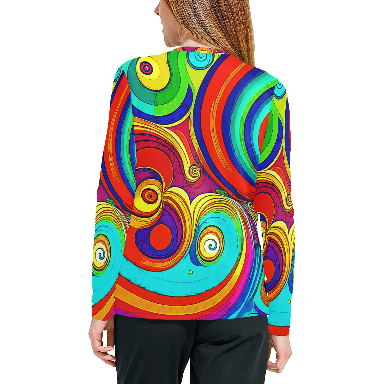 Colorful Groovy Rainbow Swirls Women's All Over Print Pajama Top