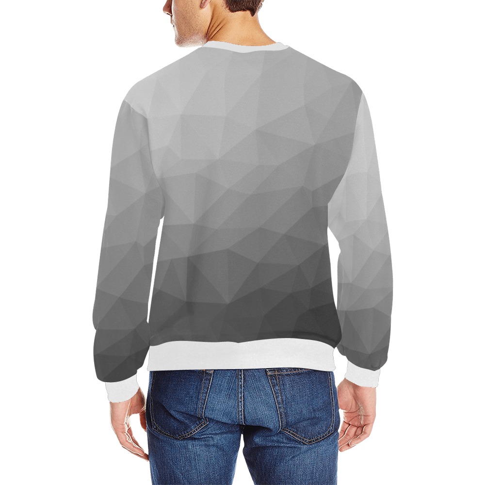 Grey Gradient Geometric Mesh Pattern Men's Rib Cuff Crew Neck Sweatshirt (Model H34)