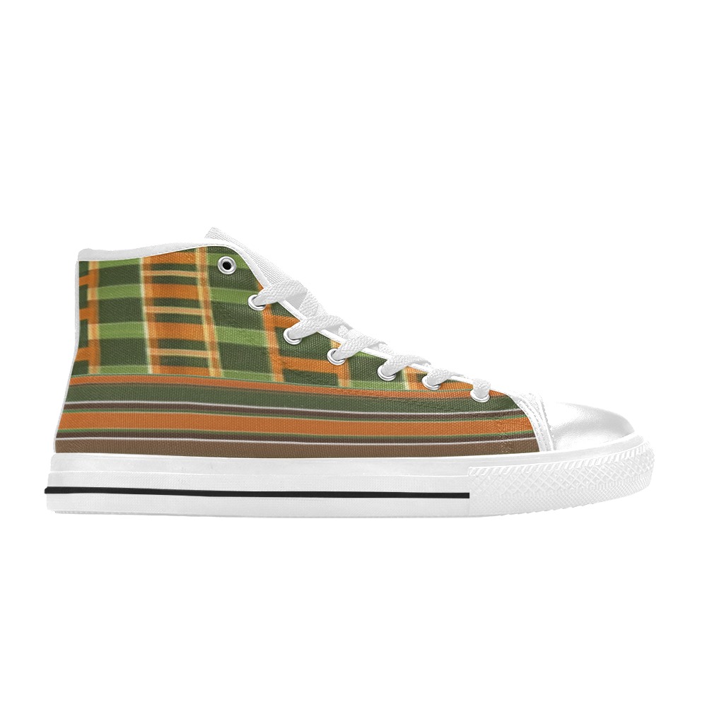 IMG_8043 Checkers and Strips High Top Canvas Shoes for Kid (Model 017)