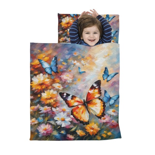 Beautiful butterflies and colorful flowers art Kids' Sleeping Bag