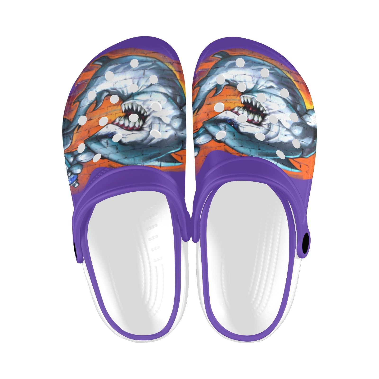 Graffiti Shark - Purple Custom Print Foam Clogs for Adults