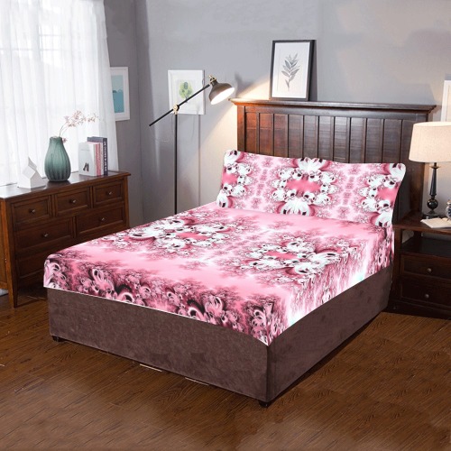 Pink Rose Garden Frost Fractal 3-Piece Bedding Set