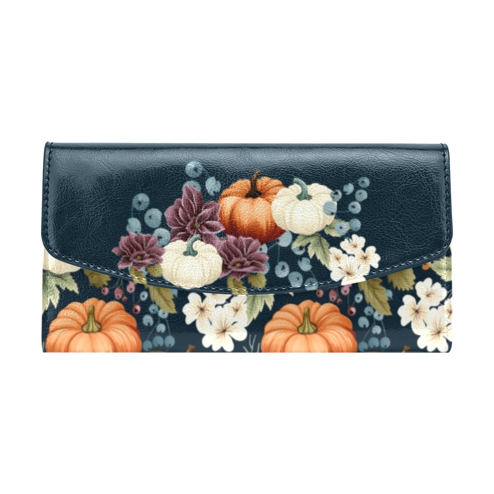 Pumpkin Flower Patch Wallet Women's Flap Wallet (Model 1707)