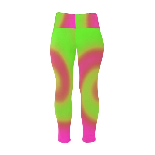 Swirl Green Pink Women's Extra Plus Size High Waist Leggings (Model L45)