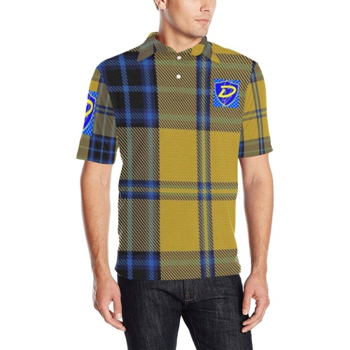 DIONIO Clothing - Men's Yellow & Blue Plaid Polo Shirt #3 (Blue & Yellow D Shield Logo) Men's All Over Print Polo Shirt (Model T55)