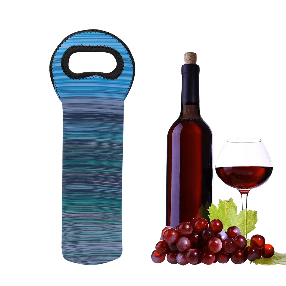 Abstract Blue Horizontal Stripes Neoprene Wine Bag