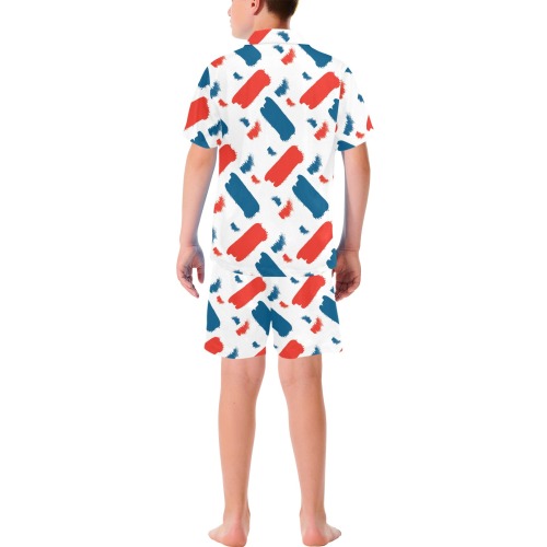 Red, White, Blue Brushstroke Pjs Big Boys' V-Neck Short Pajama Set