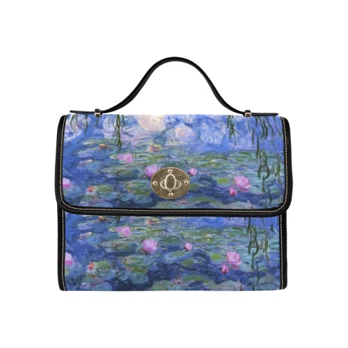 monet lillies Waterproof Canvas Bag-Black (All Over Print) (Model 1641)