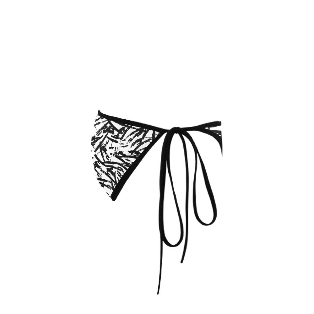 Brush Stroke Black and White Custom Bikini Swimsuit Bottom