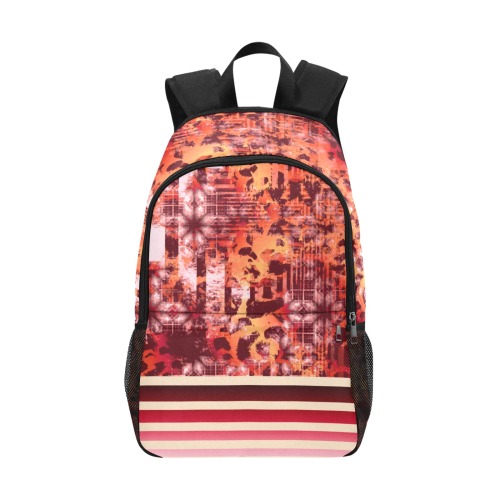 Hot Red Orange Pink Animal Print Geometric Stripe Fabric Backpack with Side Mesh Pockets (Model 1659)