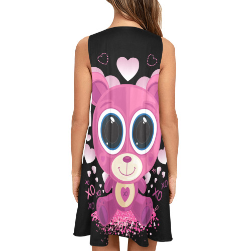 Valentine's Day Teddy Bear Sleeveless A-Line Pocket Dress (Model D57)