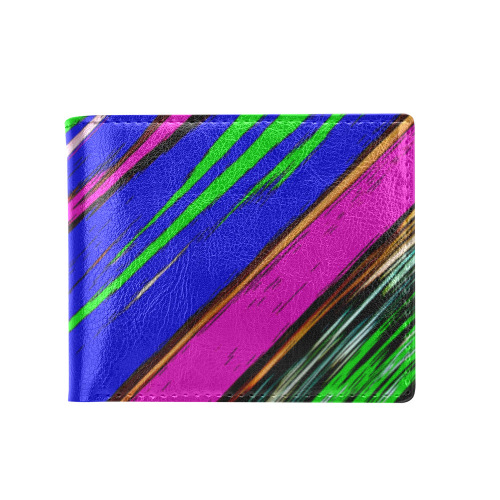 Diagonal Green Blue Purple And Black Abstract Art Bifold Wallet with Coin Pocket (Model 1706)