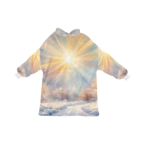Magical sun is shining over the winter road art Blanket Hoodie for Women