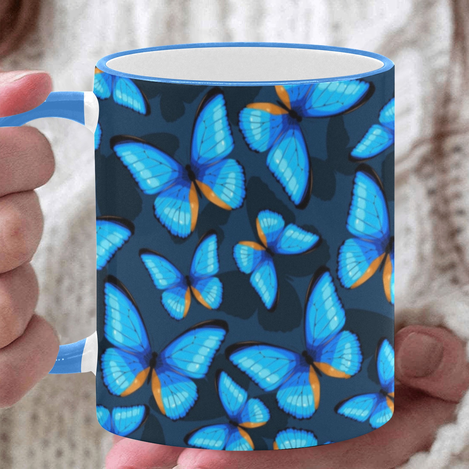Blue Butterflies Custom Edge Color Mug (11oz)