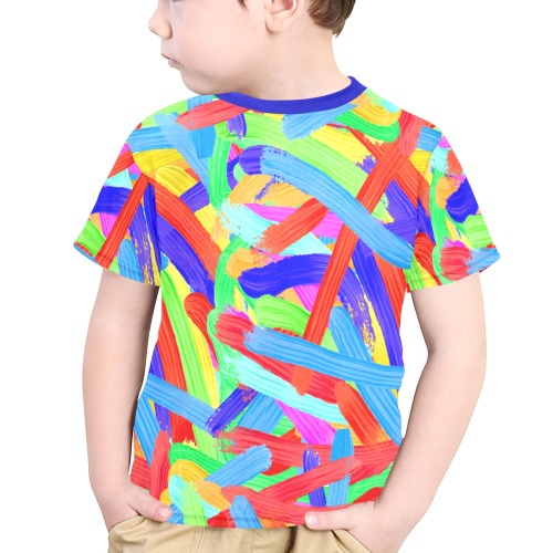 Colorful Finger Painting Little Boys' All Over Print Crew Neck T-Shirt (Model T40-2)