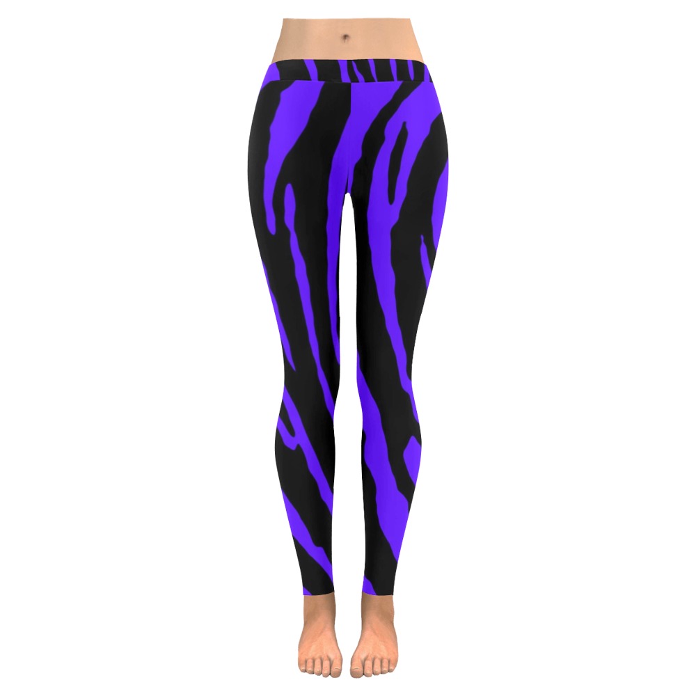 Blue Tiger Stripes Women's Low Rise Leggings (Invisible Stitch) (Model L05)