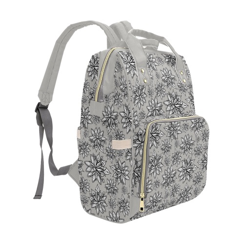 Creekside Floret pattern grey Multi-Function Diaper Backpack/Diaper Bag (Model 1688)