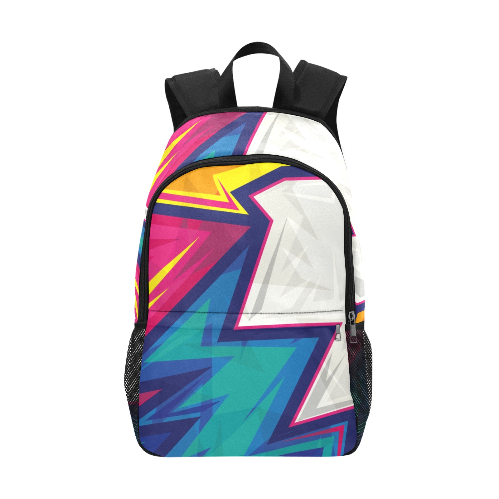 Colorful Abstract Geometric 2 Fabric Backpack with Side Mesh Pockets (Model 1659)