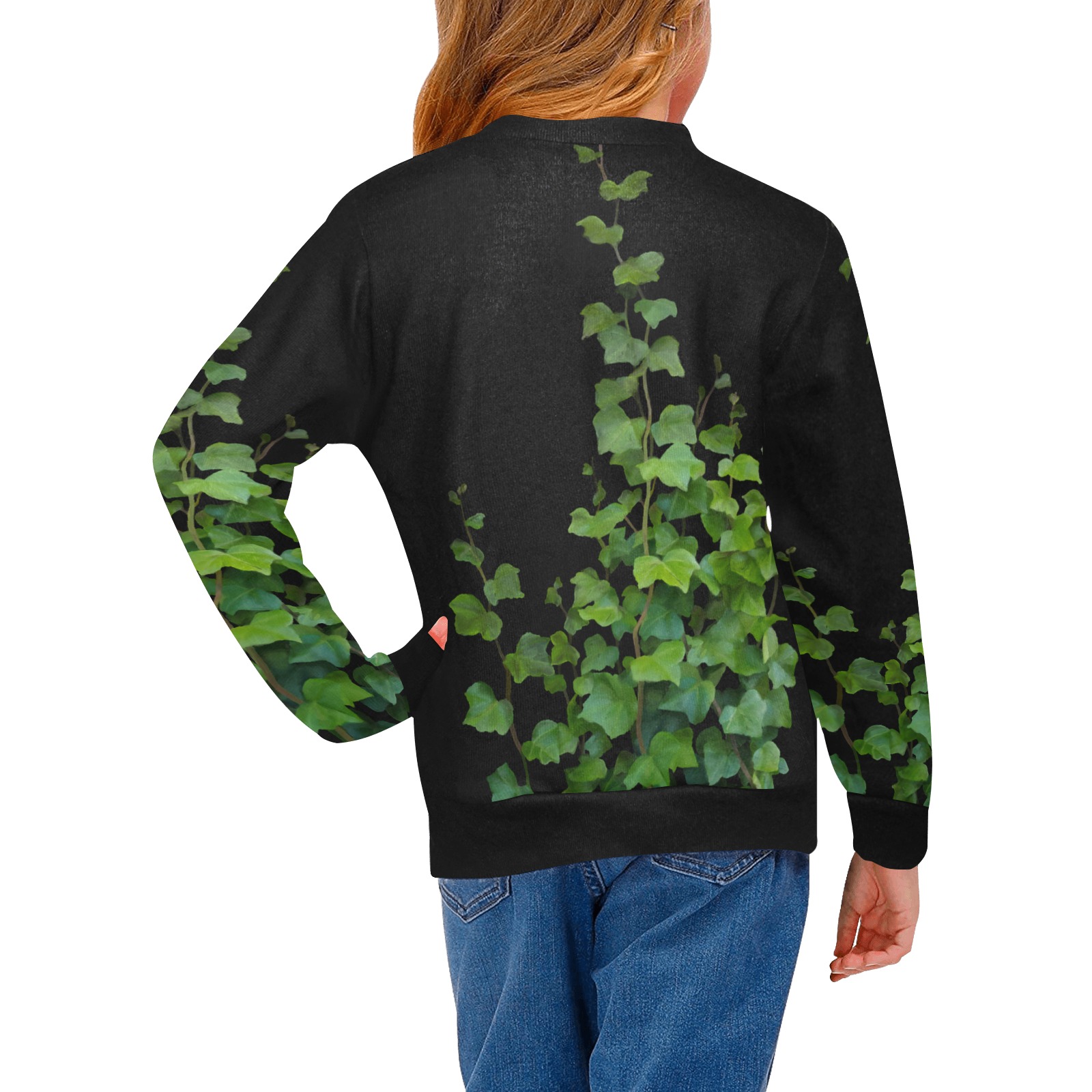 Vines, climbing plant watercolor Girls' All Over Print Crew Neck Sweater (Model H49)