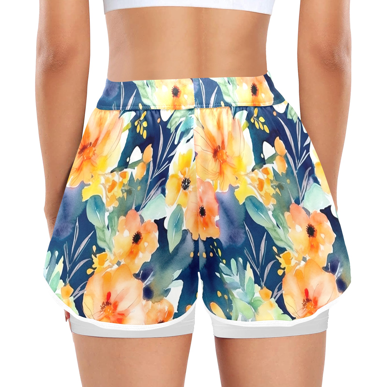 Watercolor-floral-blooming Women's Sports Shorts with Compression Liner (Model L63)