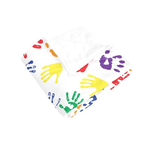 Children's Handprints on White Quilt 60"x70"
