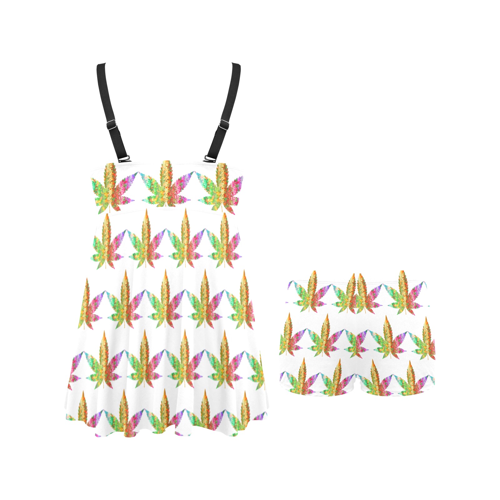 Multi colour leaf Chest Pleat Swim Dress (Model S31)