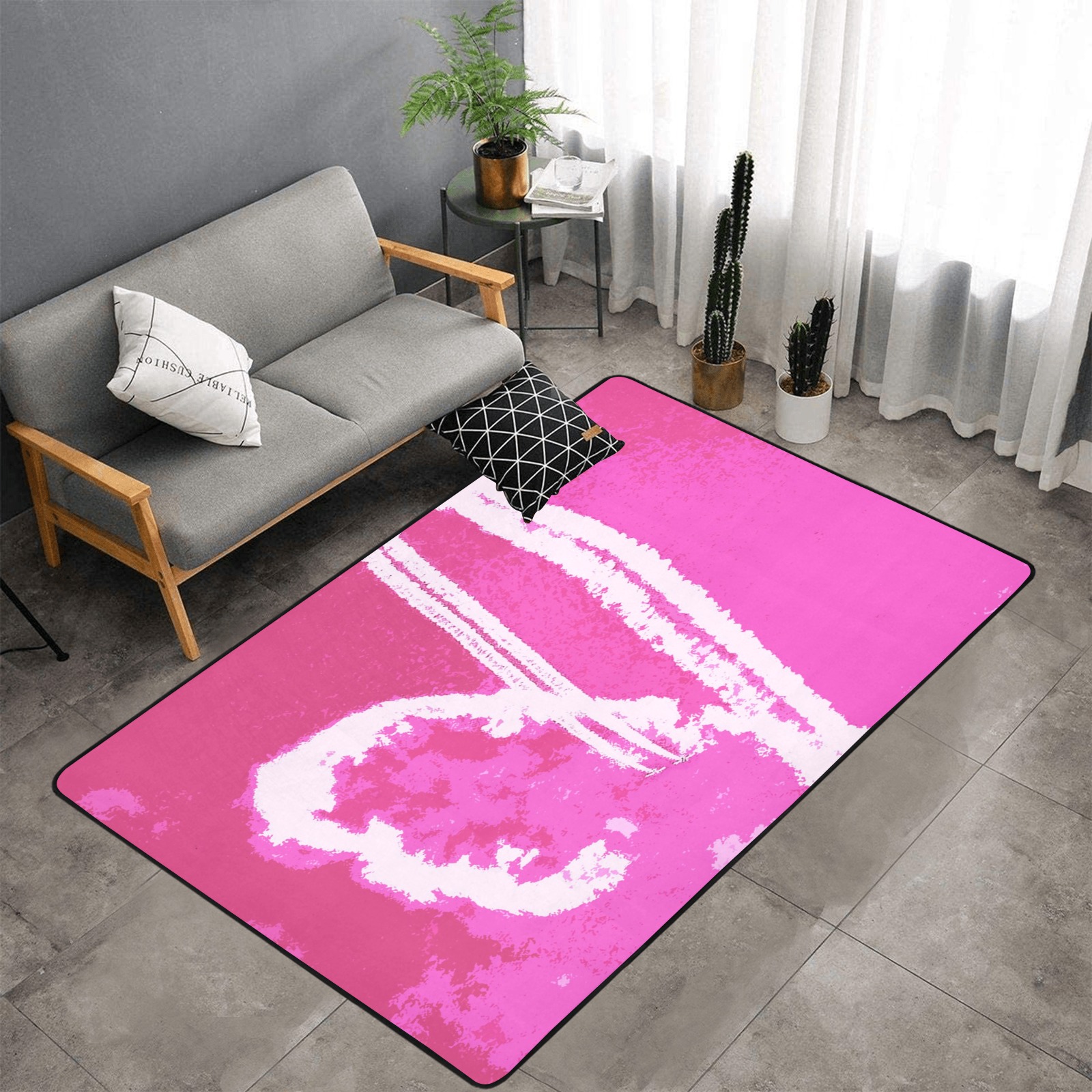 Airplane Heart Pink Area Rug with Black Binding 7'x5'