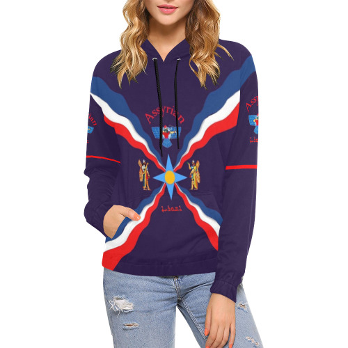 Assyrian Flag All Over Print Hoodie for Women (USA Size) (Model H13)