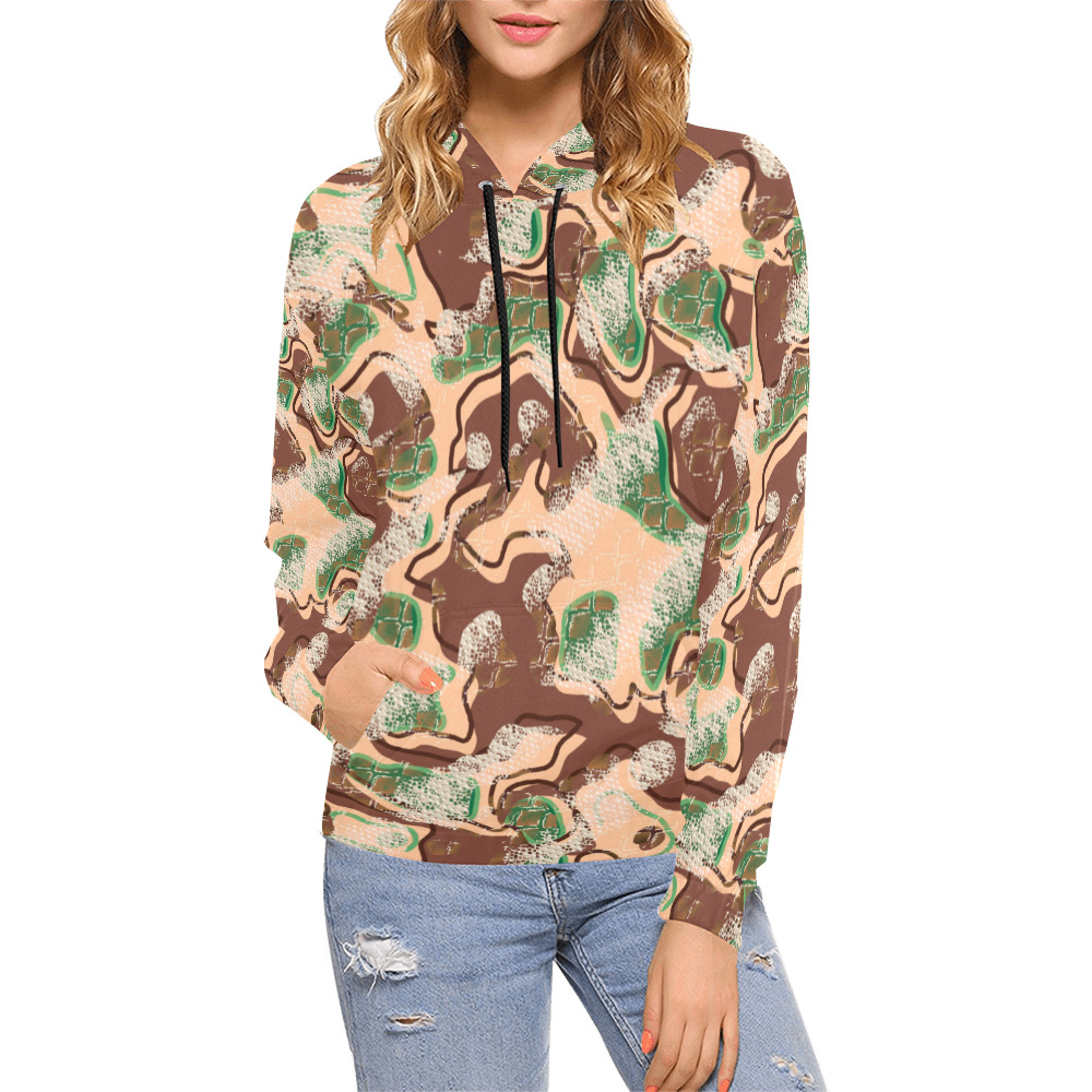 Modern Fashion Military Snake Camouflage All Over Print Hoodie for Women (USA Size) (Model H13)