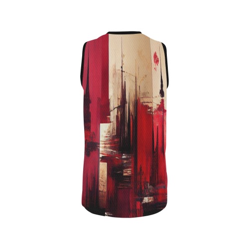 graffiti buildings red and cream 1 All Over Print Basketball Jersey