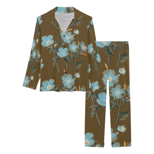 Rustic Blue Floral Bouquet Women's Long Pajama Set