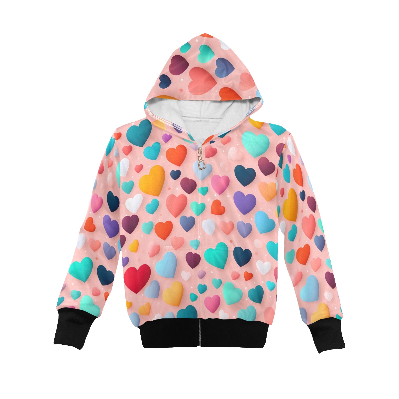 Heart pattern Little Girls' Zip Up Hoodie (Model H58)