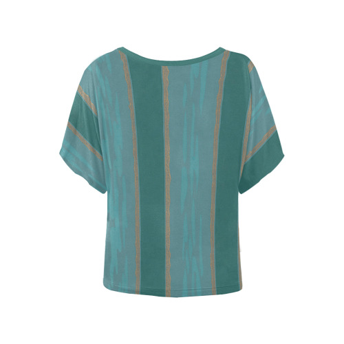 Aquamarine stripes Women's Batwing-Sleeved Blouse T shirt (Model T44)