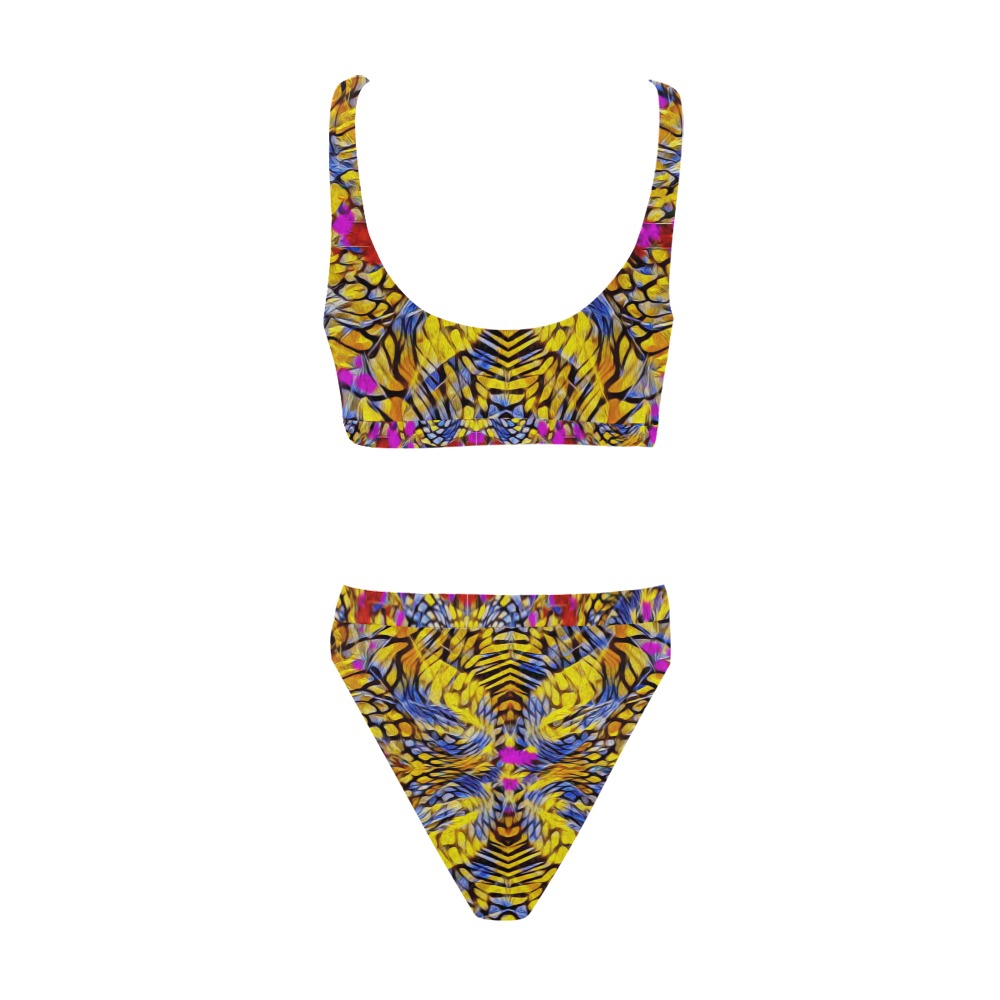 Wired yellow strips Sport Top & High-Waisted Bikini Swimsuit (Model S07)