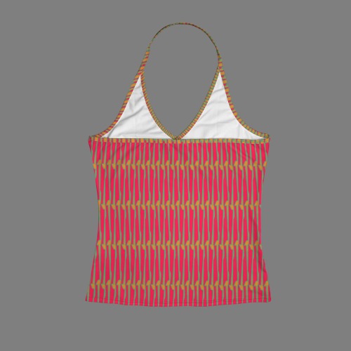 Boho ornamental pink Women's V-Neck Halter Top (Model T83)